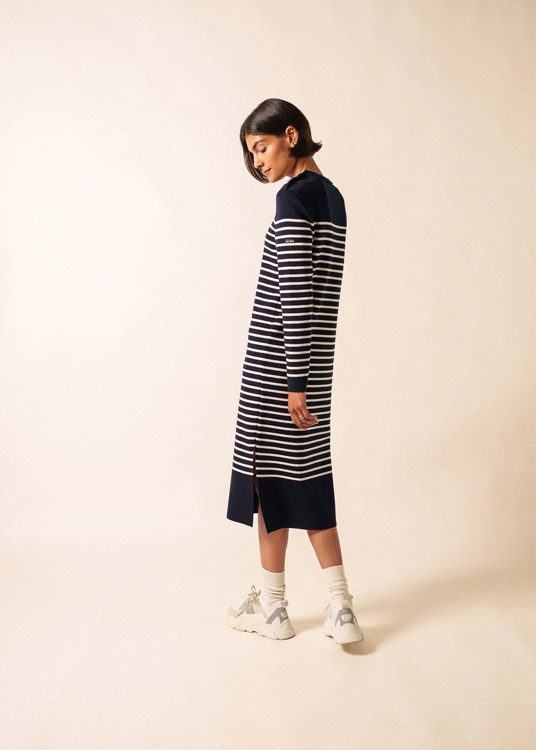Saint James Marée robe longue laine navy/écume
