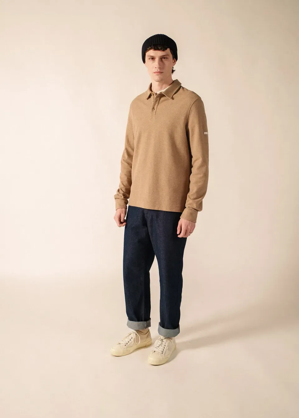 Saint James Milo polo beige foncé coton manches longues