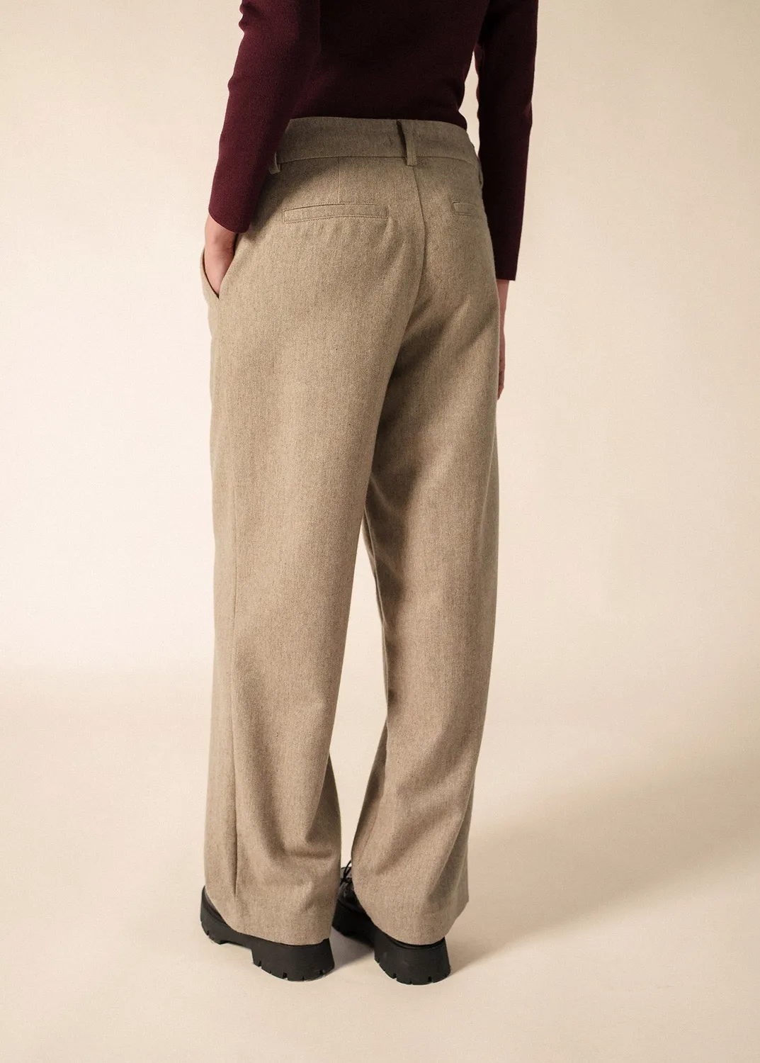 Saint James Bianca pantalon beige foncé flanelle laine