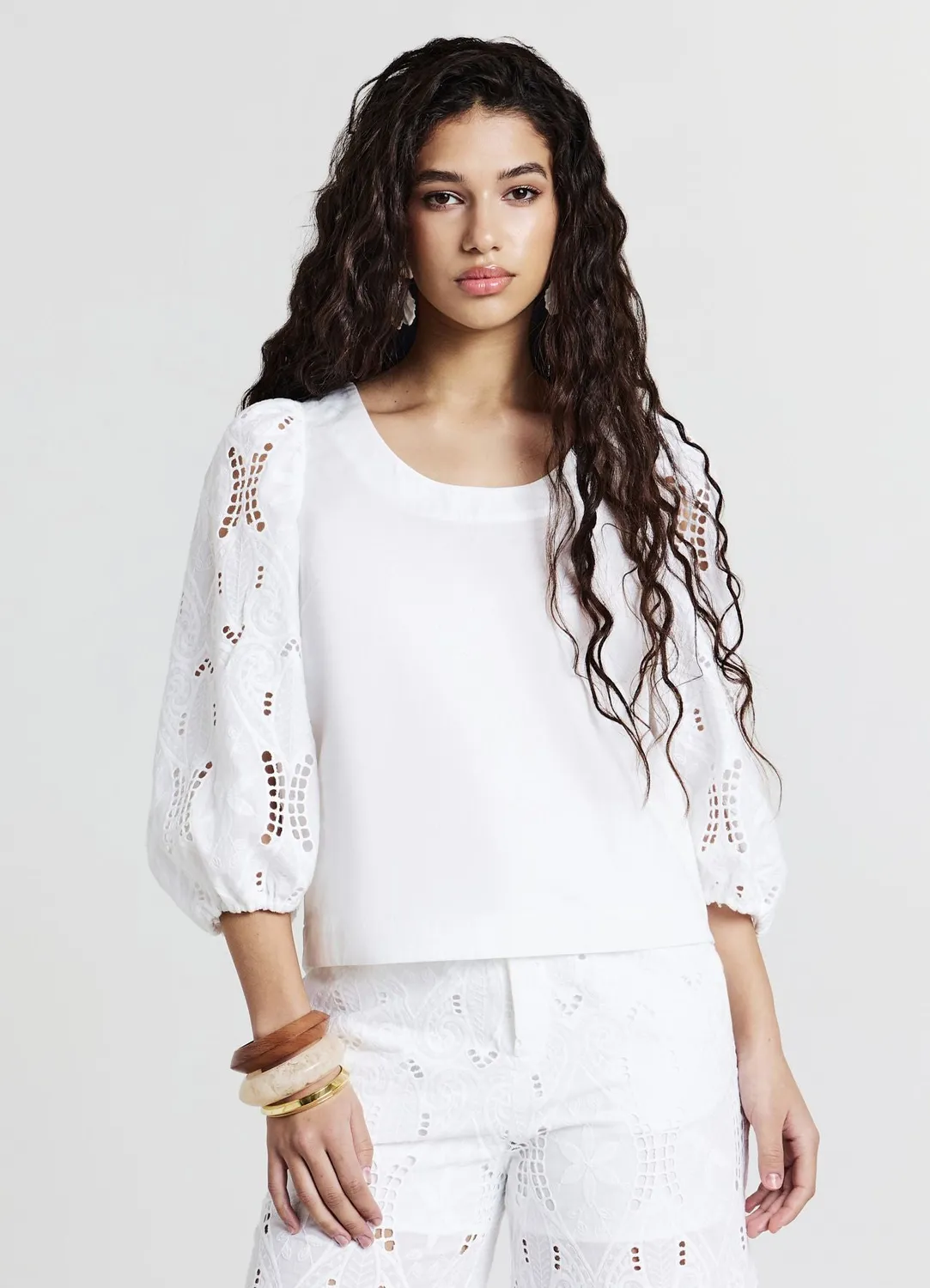 Calliope Blouse Broderie Anglaise Manches Longues