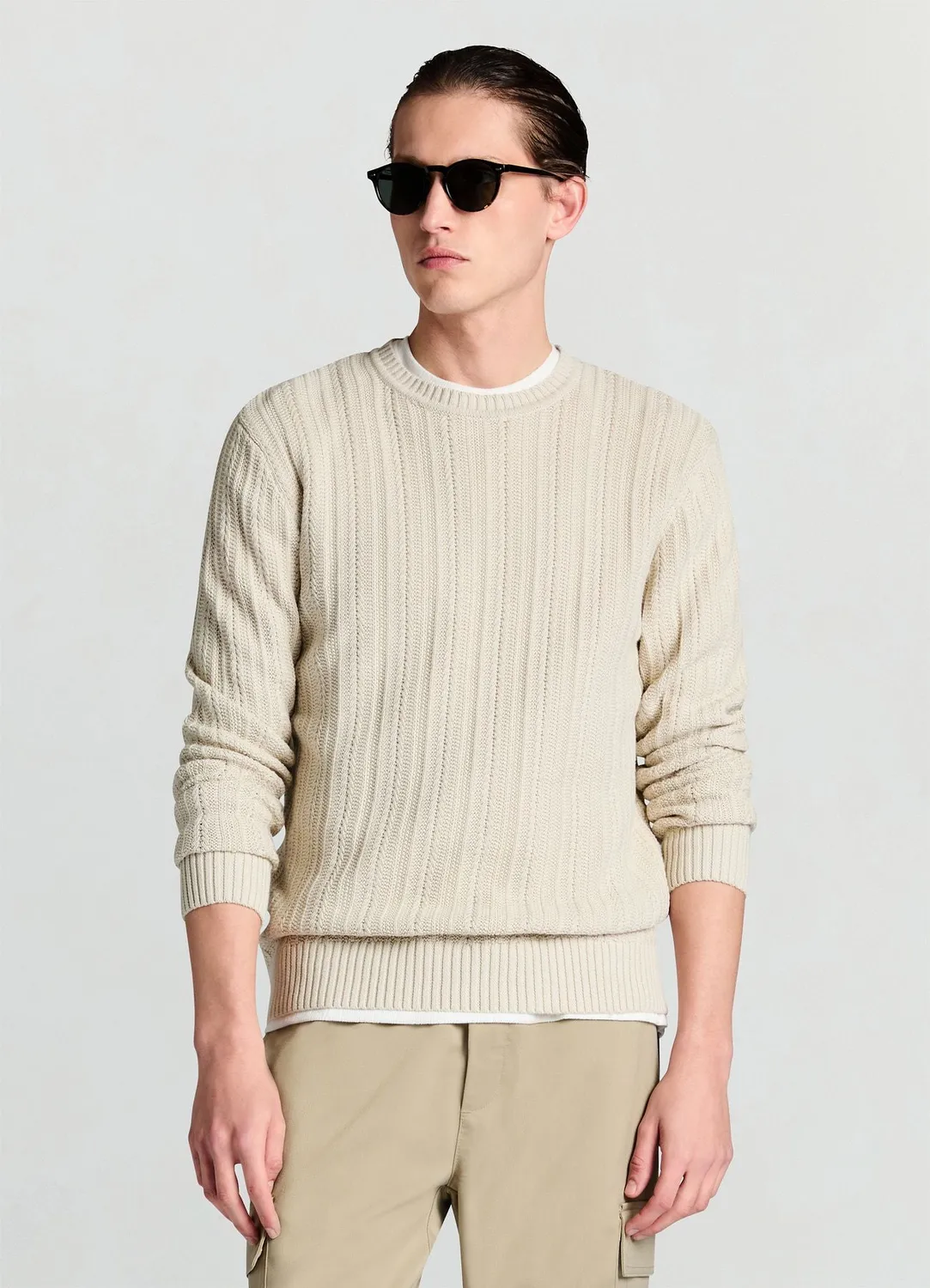 Calliope torsades col rond pull homme uni coton