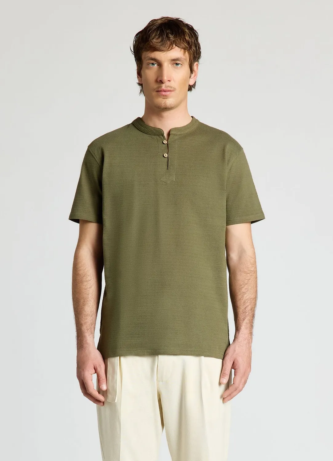 Calliope t-shirt homme col tunisien micro-rayé