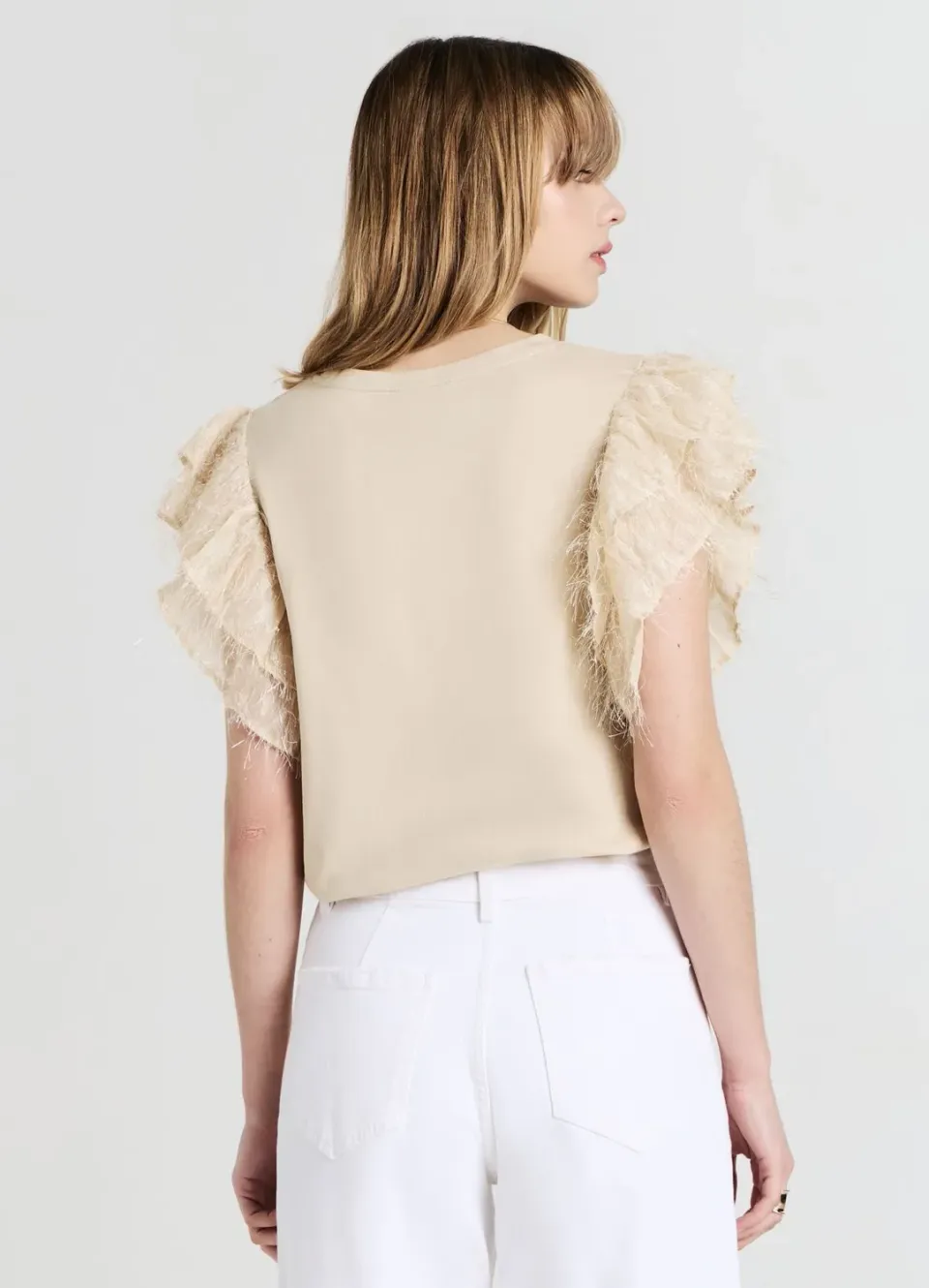 Calliope T-shirt Volants Coton Femme Col Rond