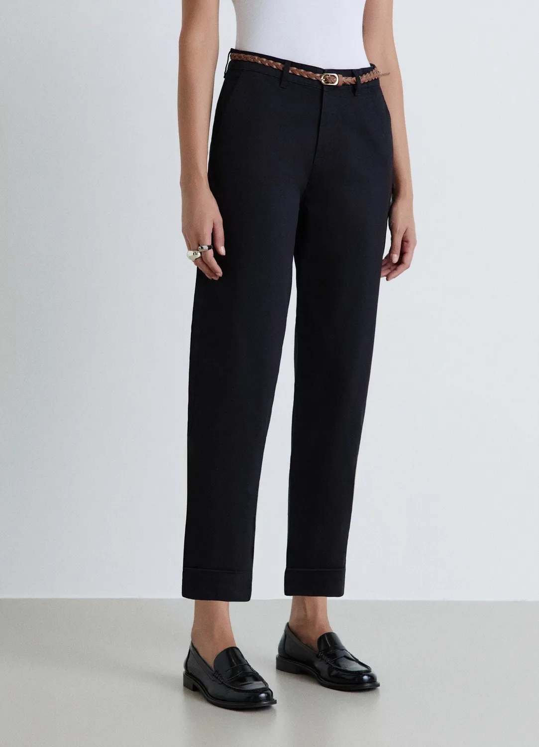 Calliope pantalon chino femme ceinture tressée