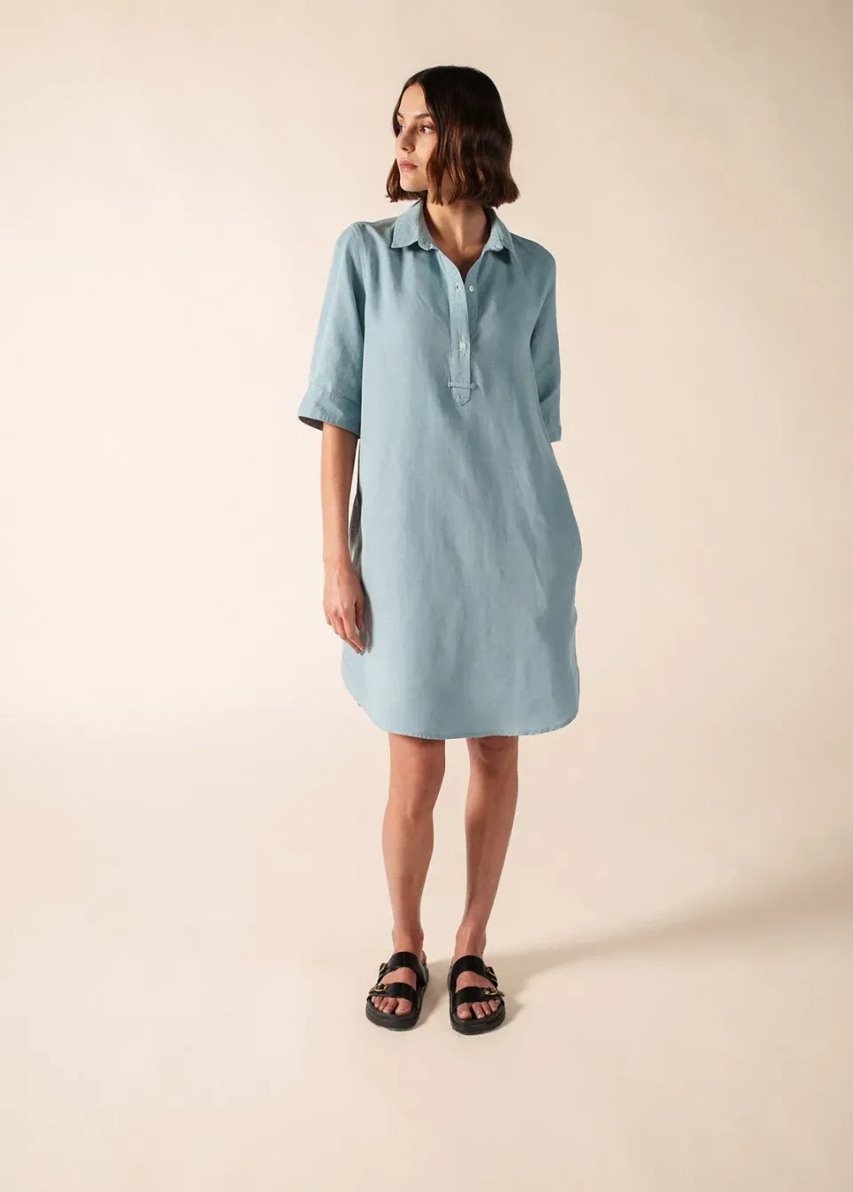 Saint James Léonie robe celeste lin lyocell