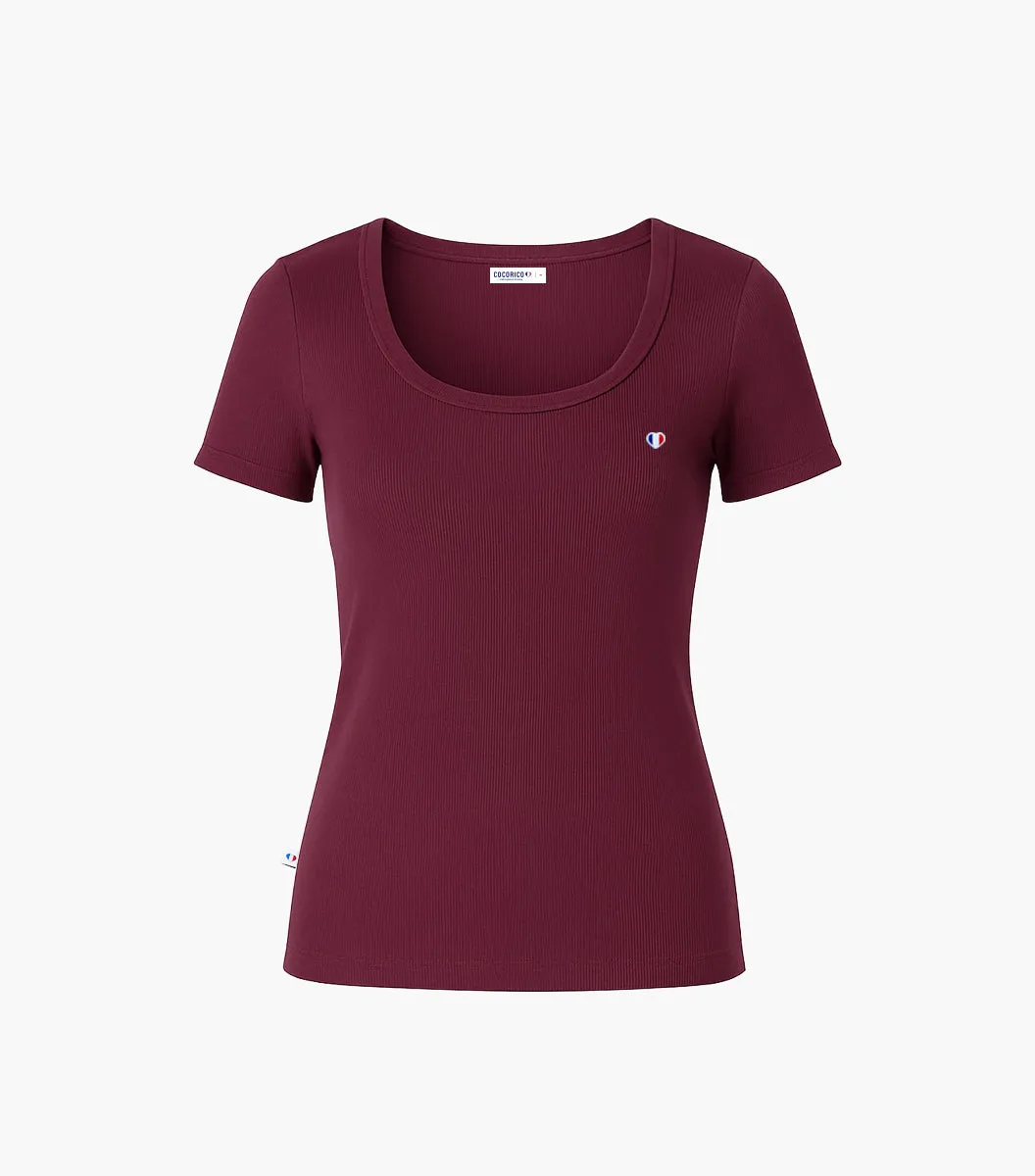 Cocorico Iconique Côtelé t-shirt femme Bordeaux coton