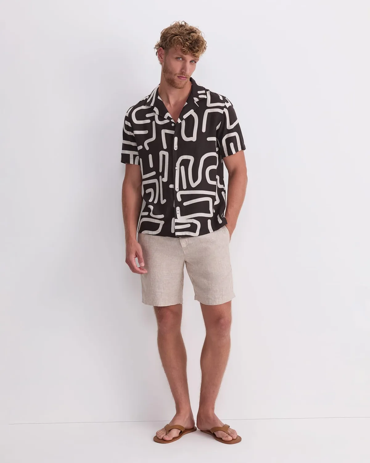 Sportscraft Kewarra Chemise Lin Homme Imprimée Col Campagne