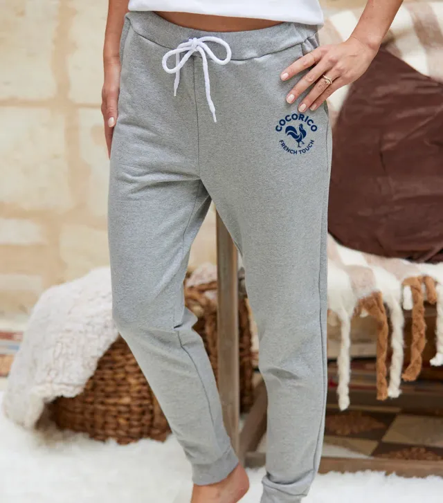 Cocorico Coq Français jogging gris chiné femme coton