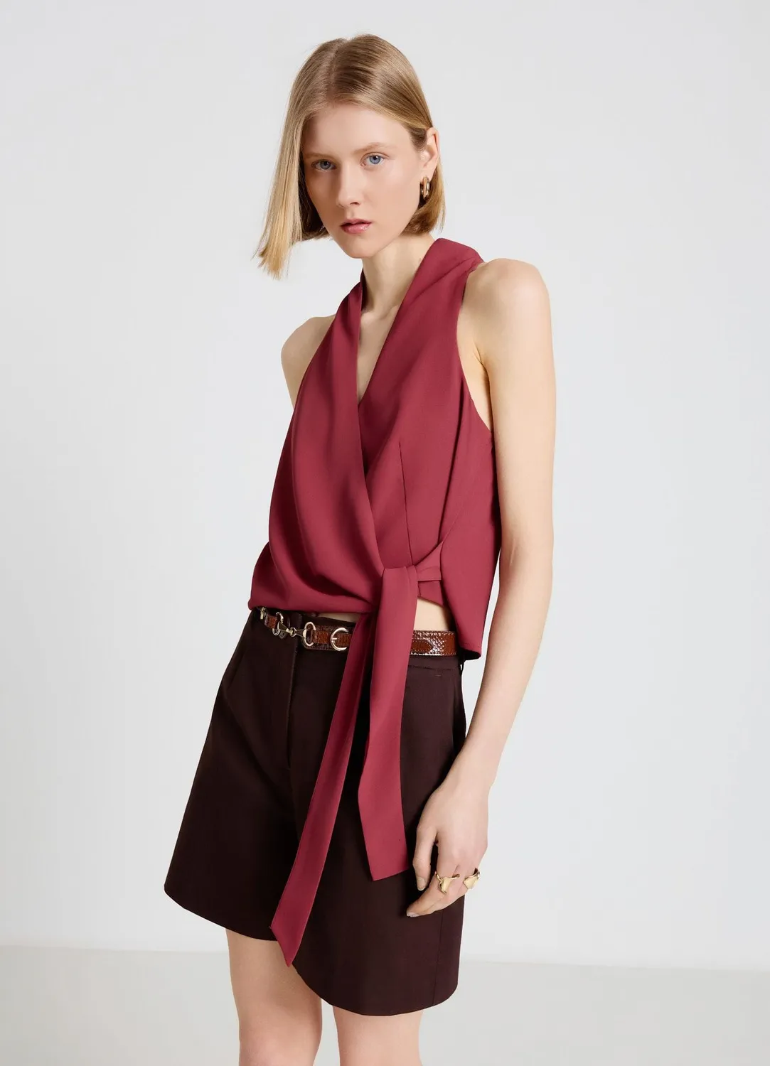 Calliope Top croisé ceinture top femme col V