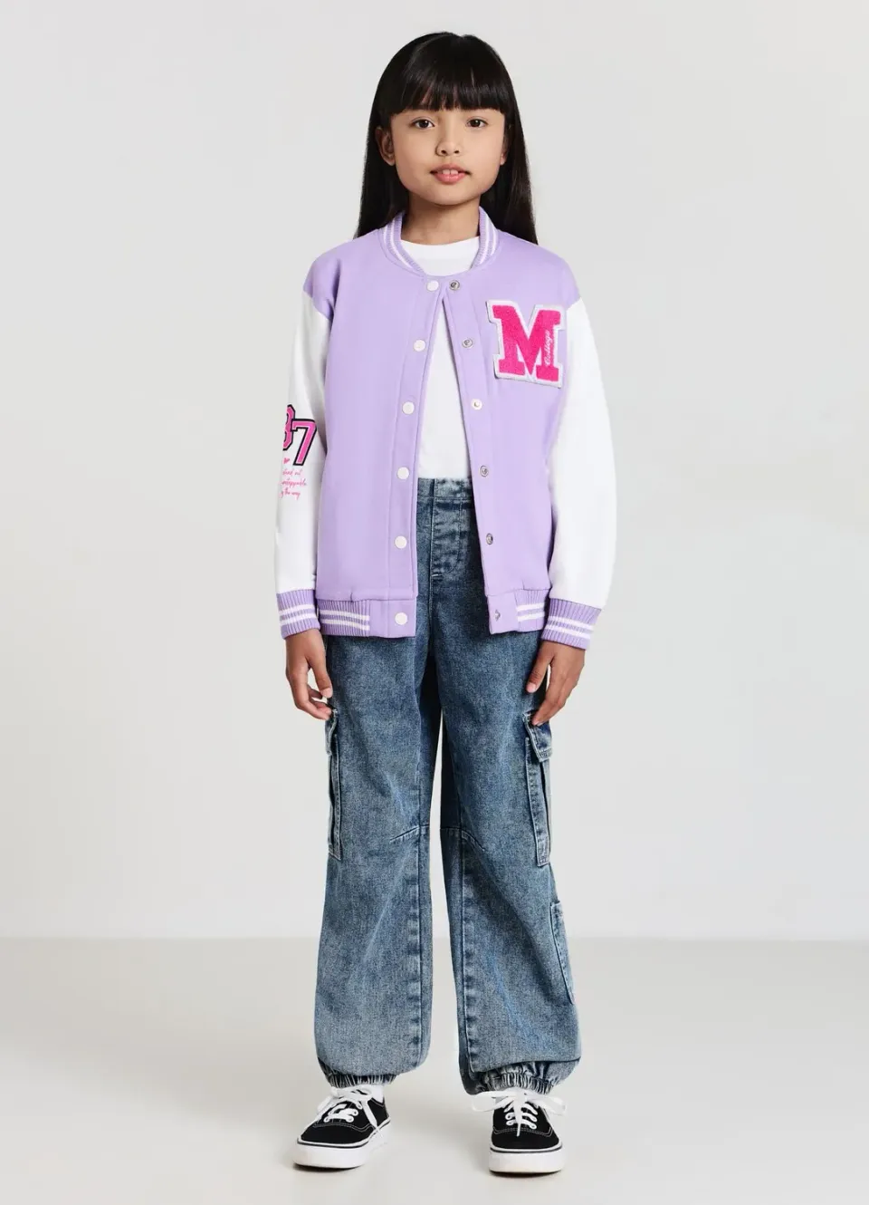 Calliope bomber college fille boutons imprimé