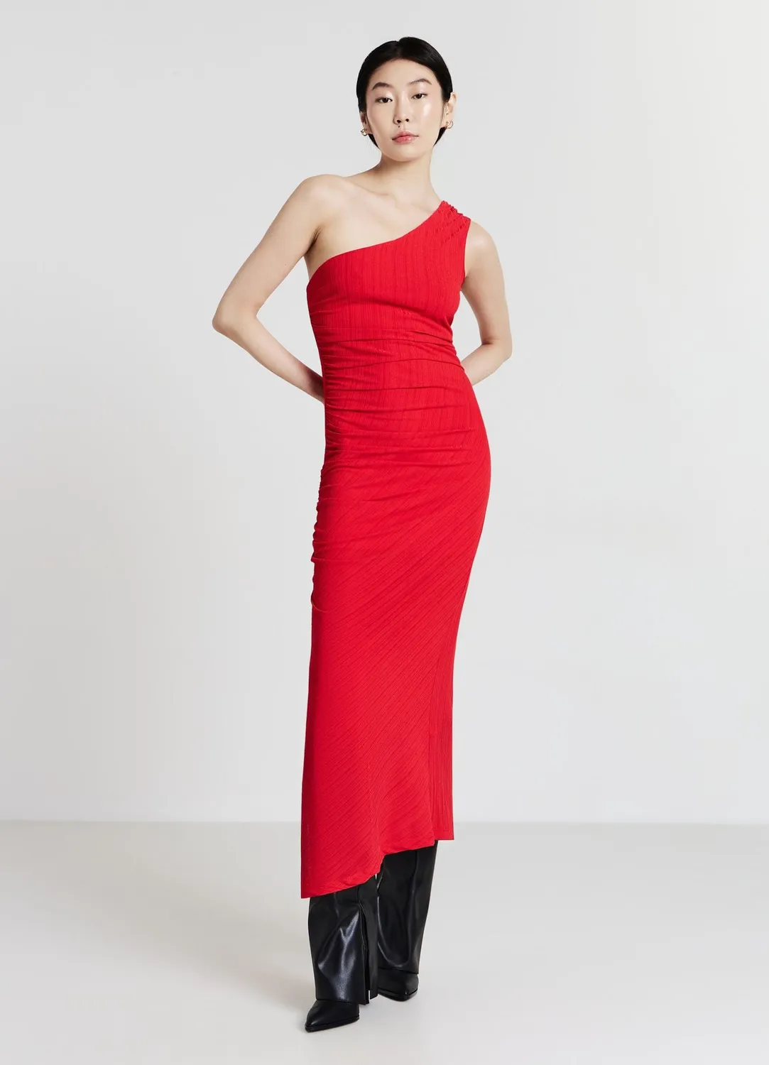 Calliope Robe longue monospalla femme unie froncée