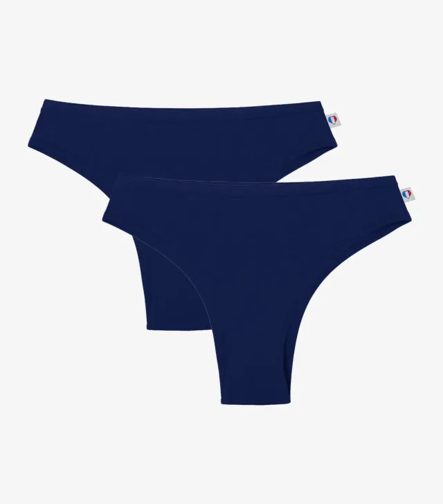 Cocorico Intemporel tanga femme x2 marine coton