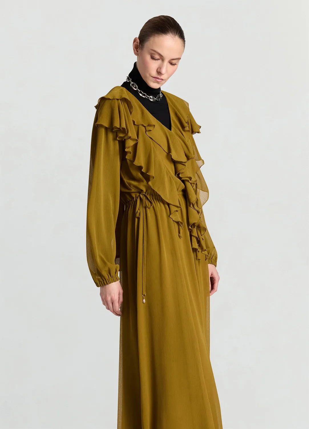 Calliope Atelier robe longue à volants femme col V
