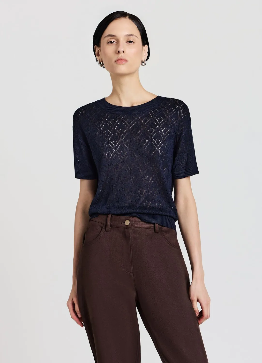 Calliope t-shirt ajouré uni femme manches courtes