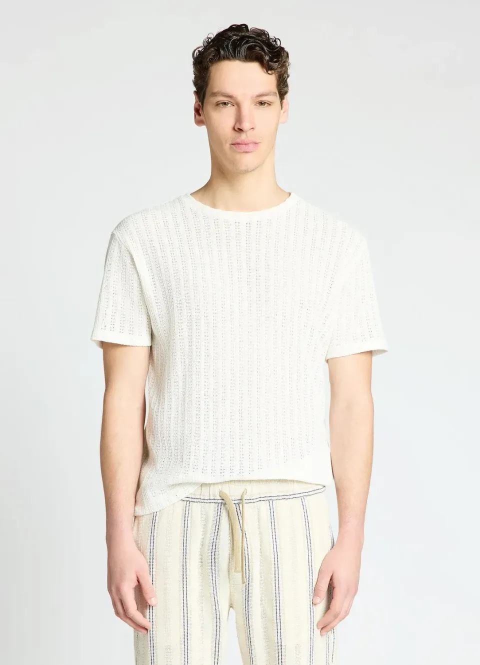 Calliope t-shirt homme ajouré côtelé col rond