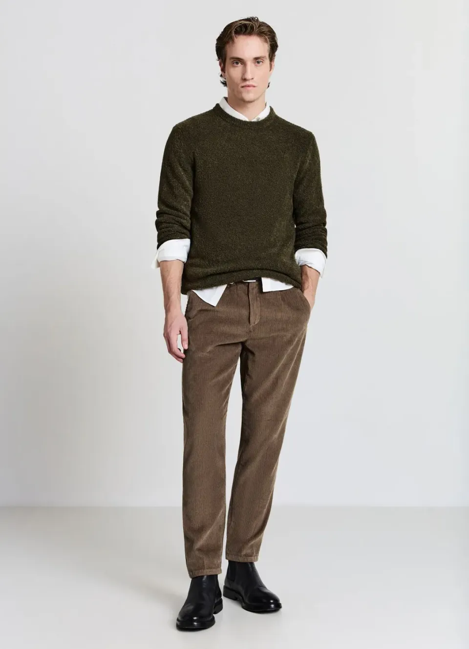 Calliope pull bouclé homme col rond uni coupe regular