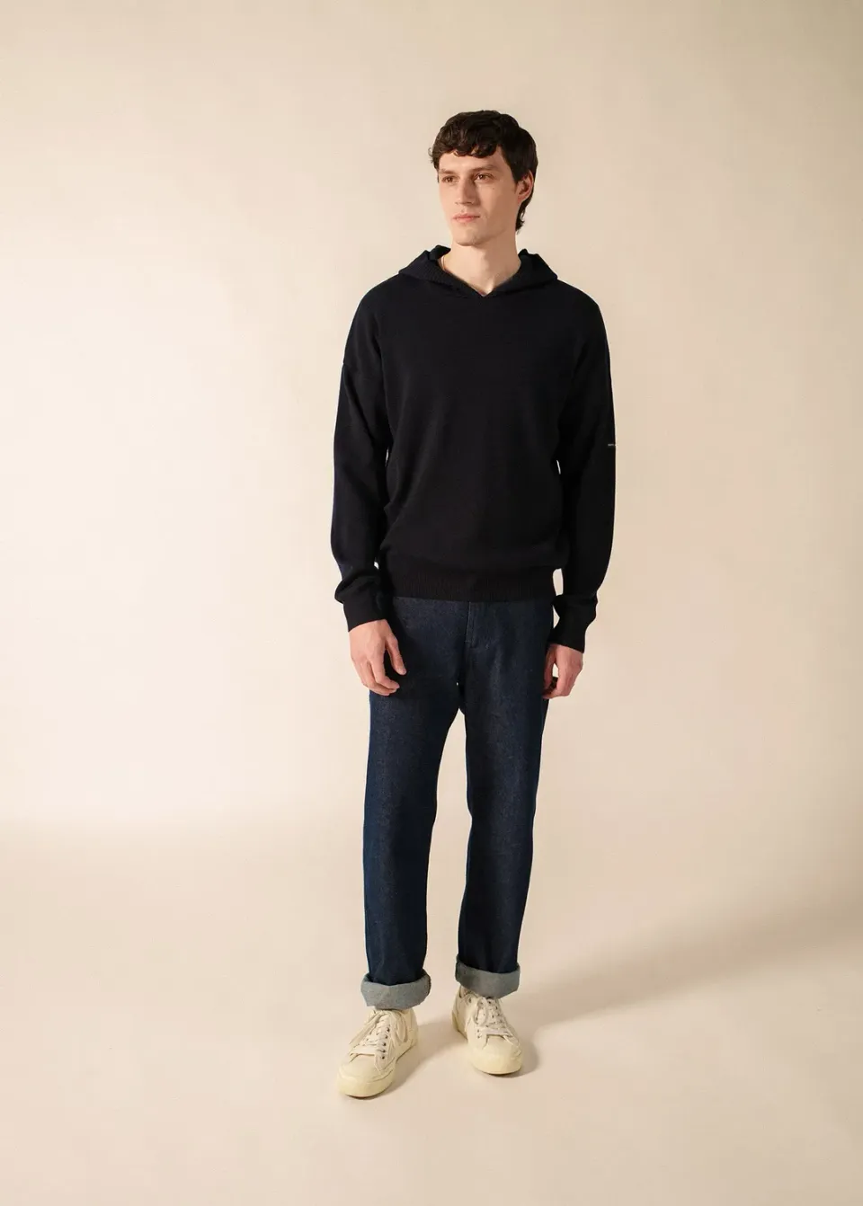 Saint James York pull navy laine à capuche