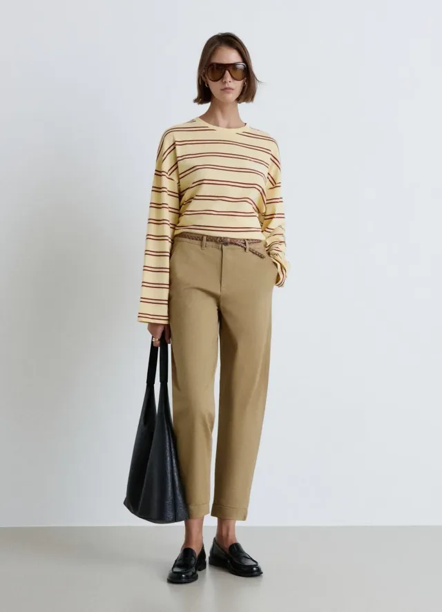 Calliope pantalon chino ceinture tressée femme uni