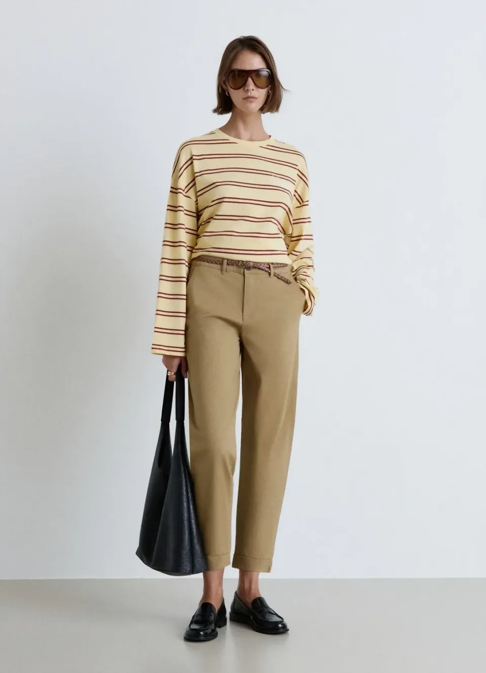 Calliope pantalon chino ceinture tressée femme uni