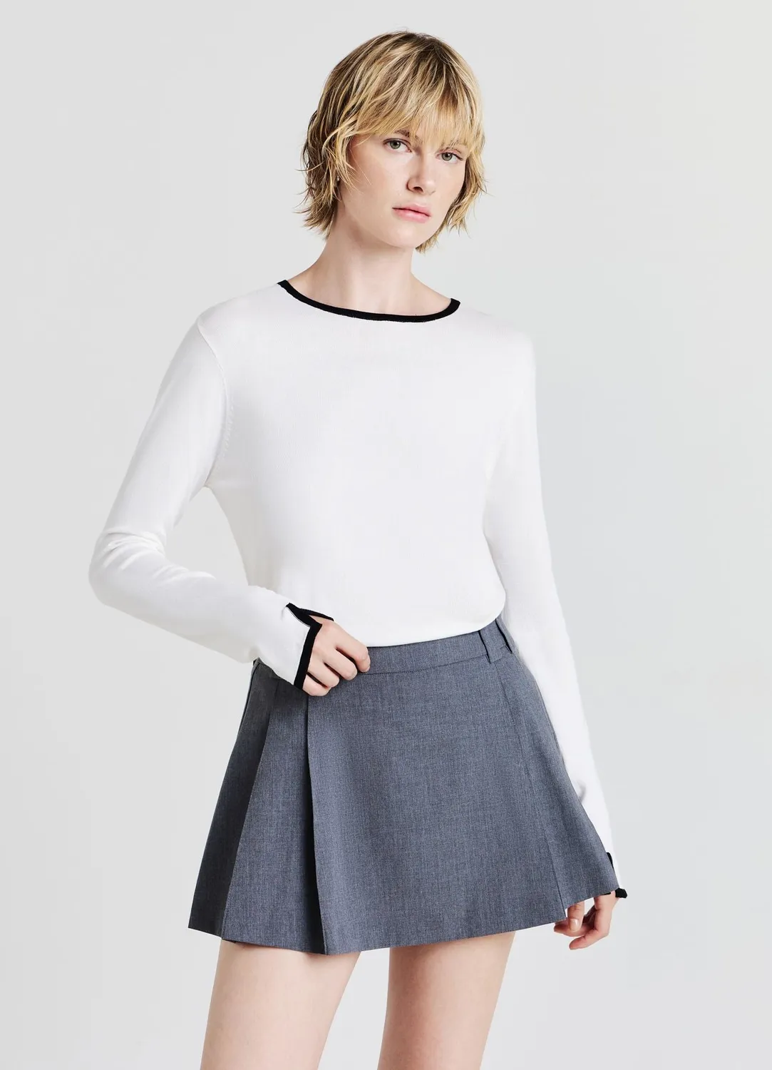 Calliope Pull col rond contrasté manches longues femme
