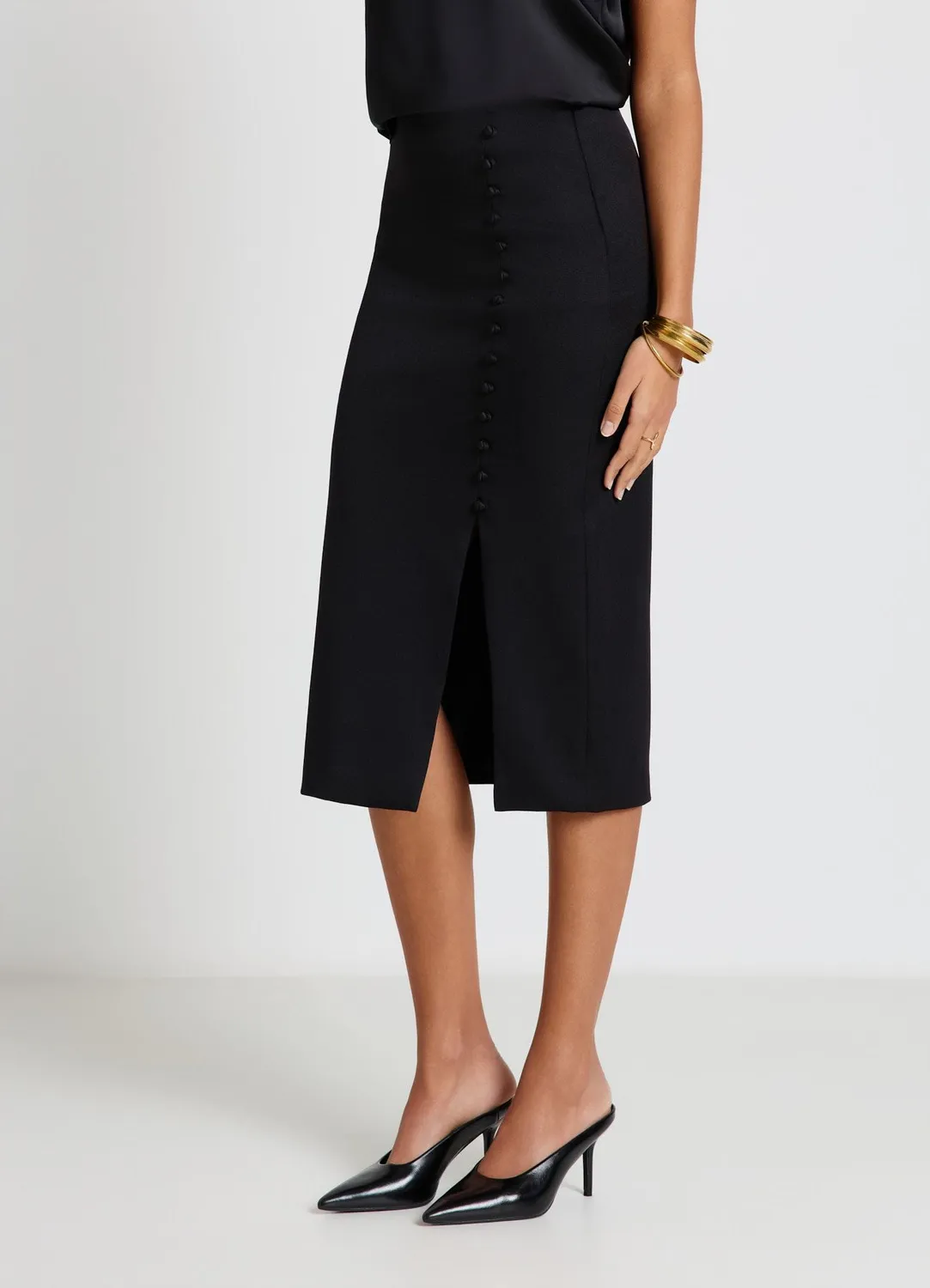 Calliope jupe droite boutons fente femme unie