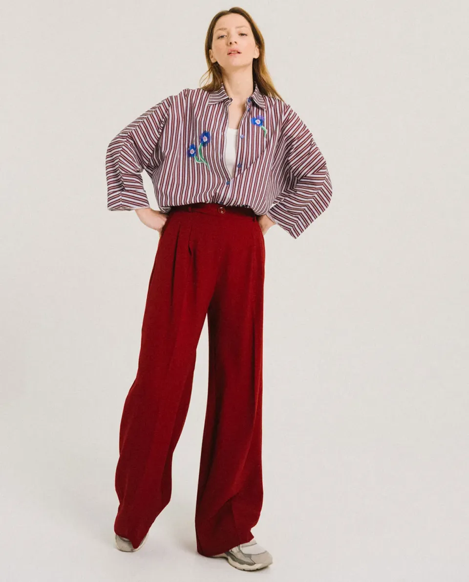 Tinsels Upton Cherry pantalon large crêpe à pinces