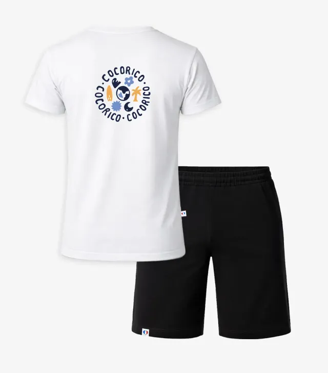 Cocorico Voyage ensemble pyjama homme blanc noir coton