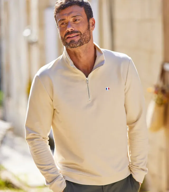 Cocorico Iconique sweat camionneur homme sable zip