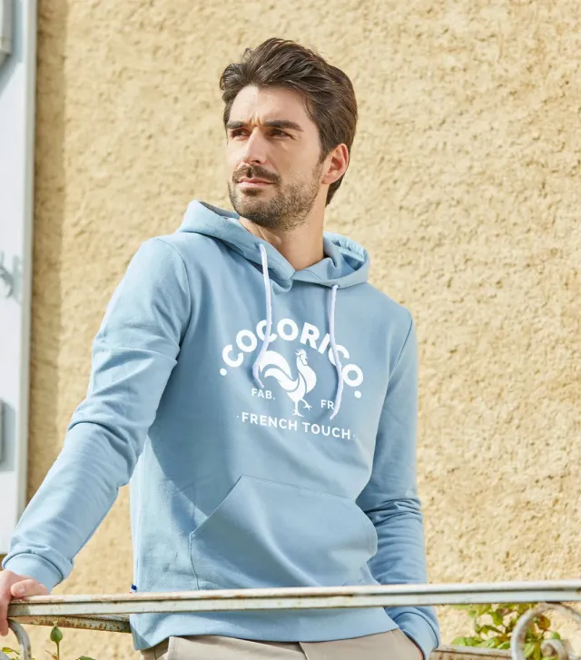 Cocorico Coq Français sweat capuche homme ciel coton
