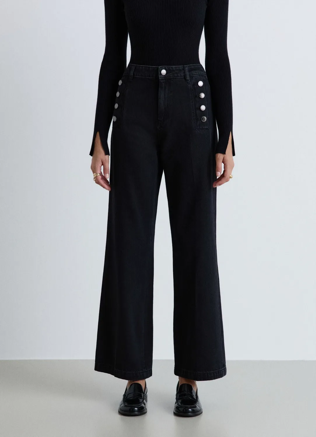 Calliope jean palazzo taille haute boutons femme 42