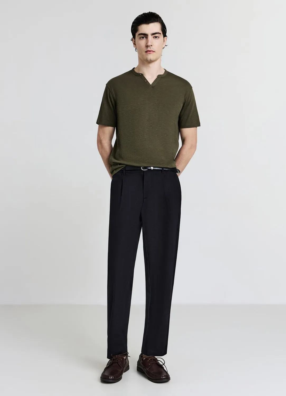 Calliope T-shirt col tunisien coton homme uni