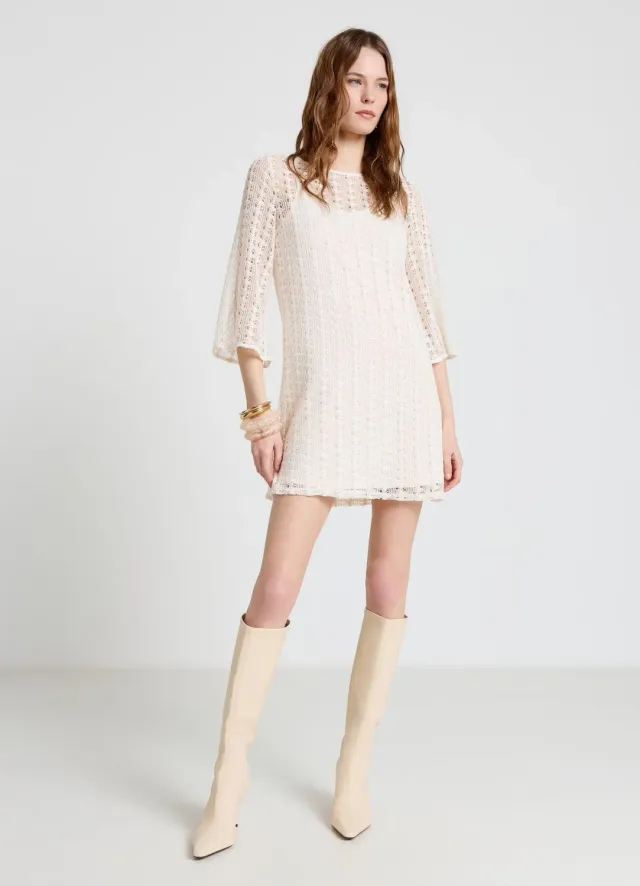 Calliope robe crochet femme mini manches 3/4