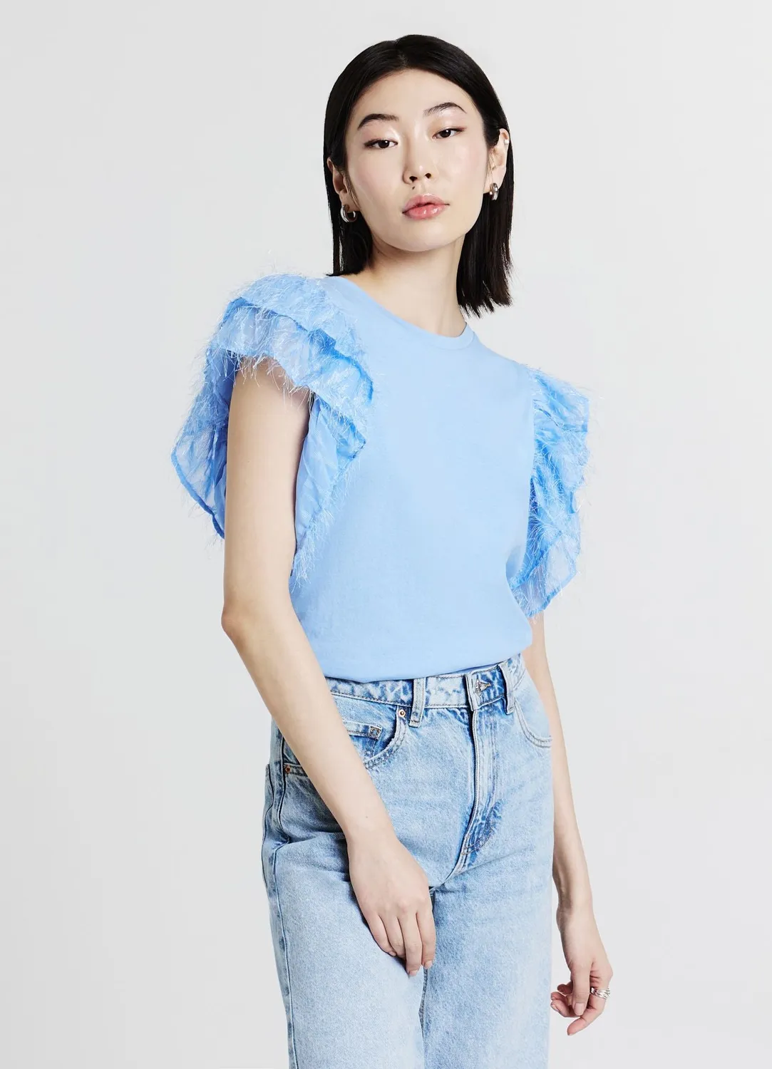 Calliope T-Shirt Volants Femme Coton Col Rond