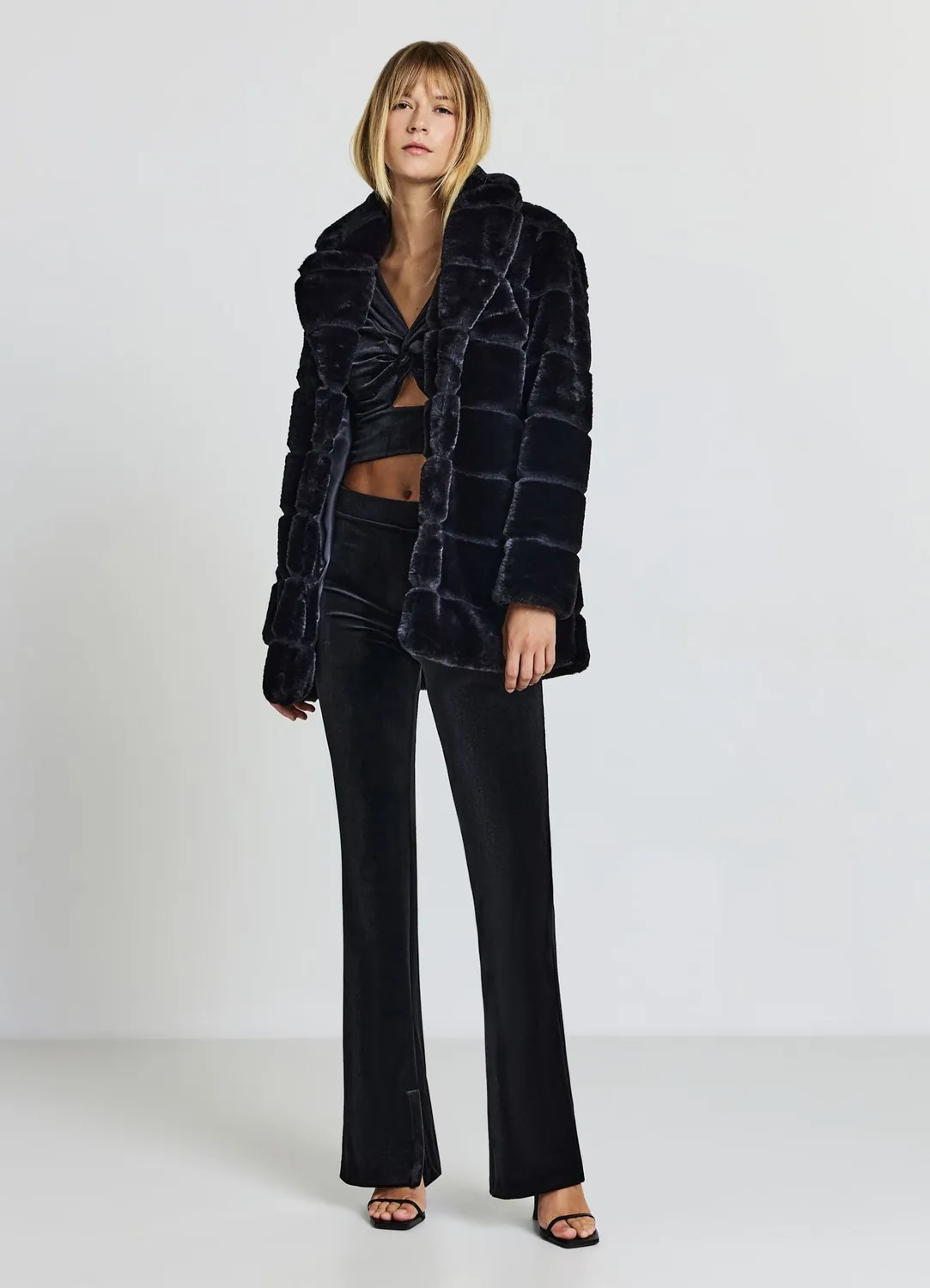Calliope manteau fausse fourrure femme rayé col large