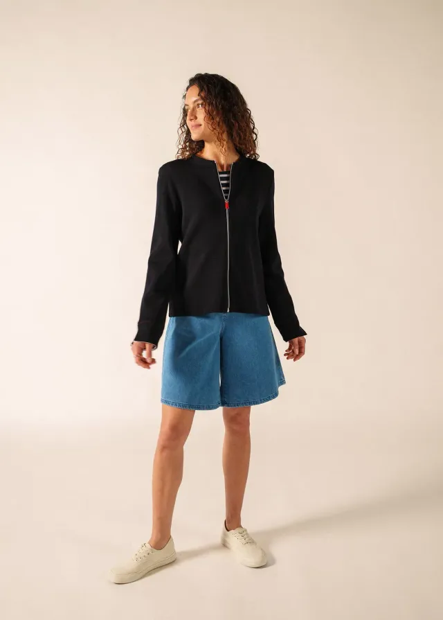 Saint James La Rochelle gilet zippé navy laine coton