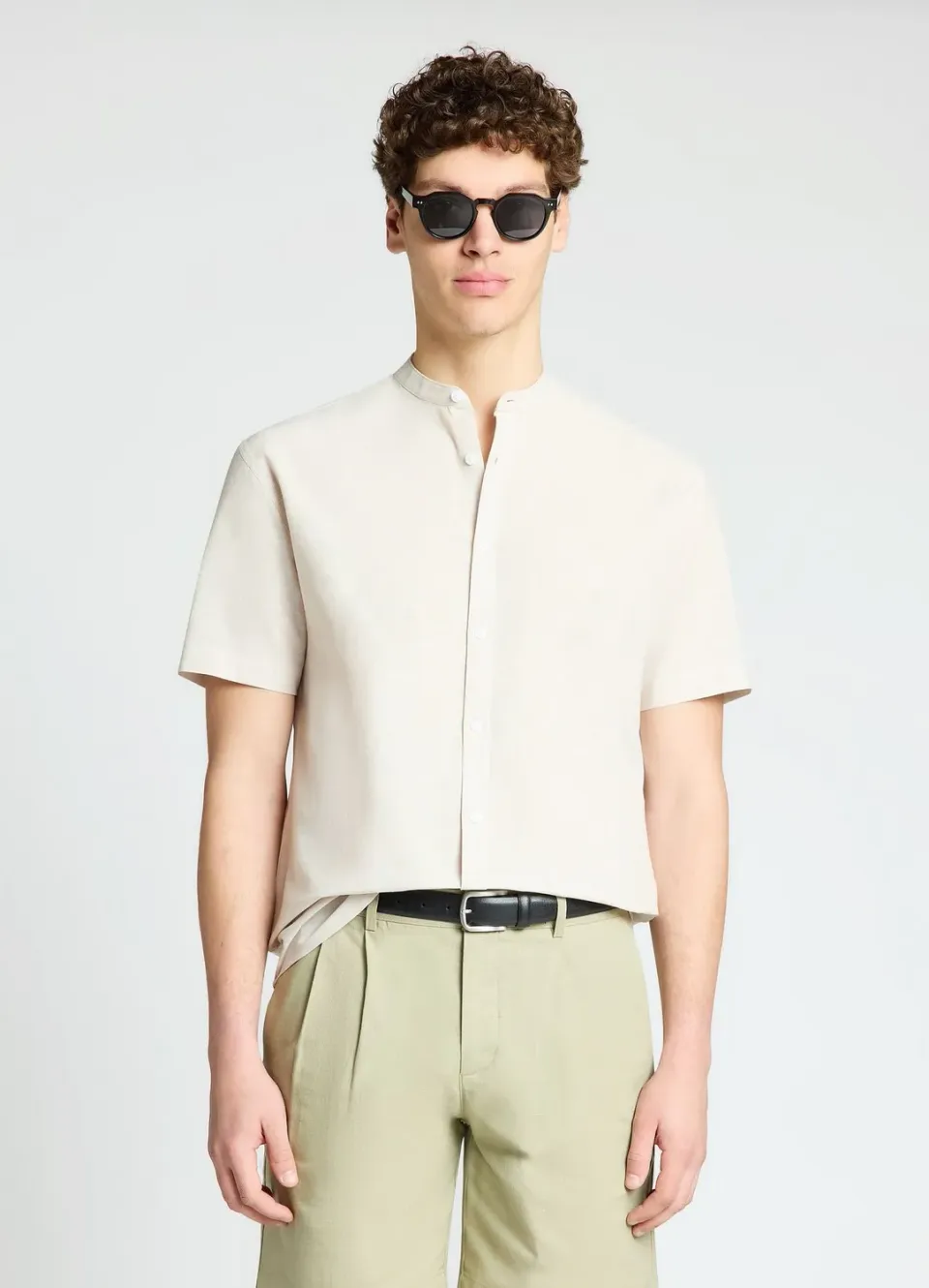 Calliope chemise col mao homme lin manches courtes