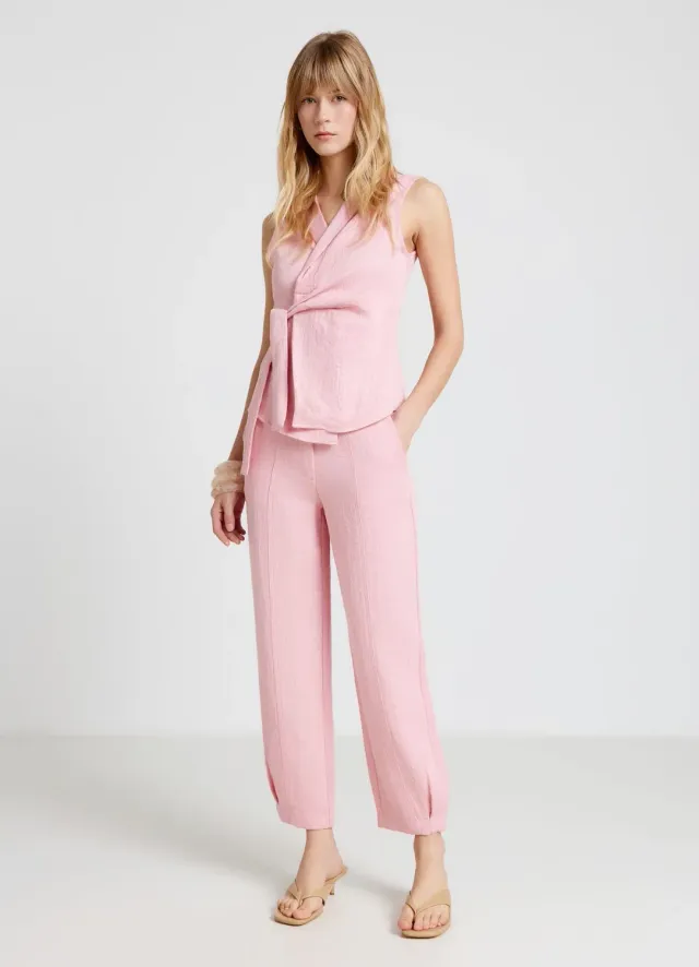 Calliope pantalon barrel femme uni à pinces taille haute