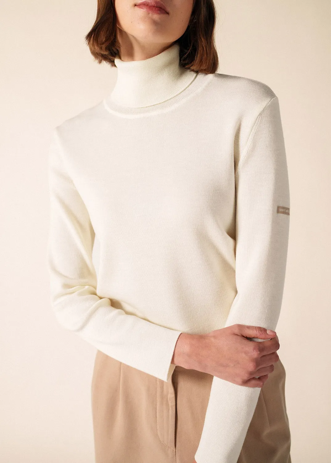 Saint James Houat pull col roulé blanc 100% laine