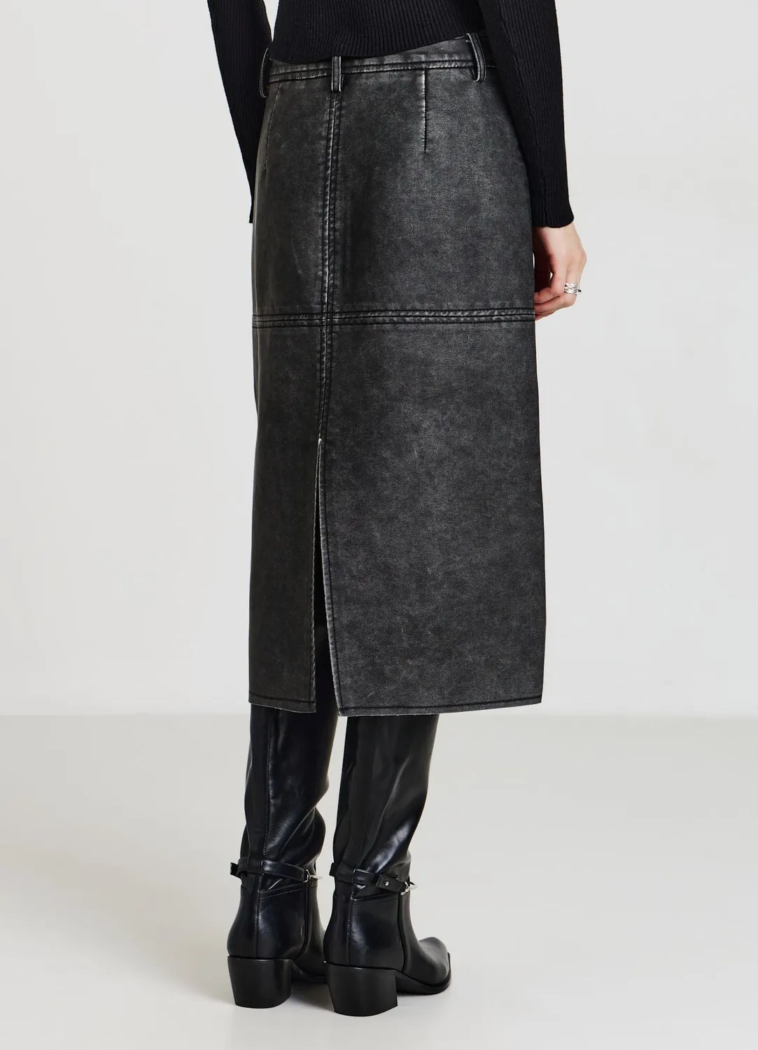 Calliope jupe midi femme simili cuir fente avant