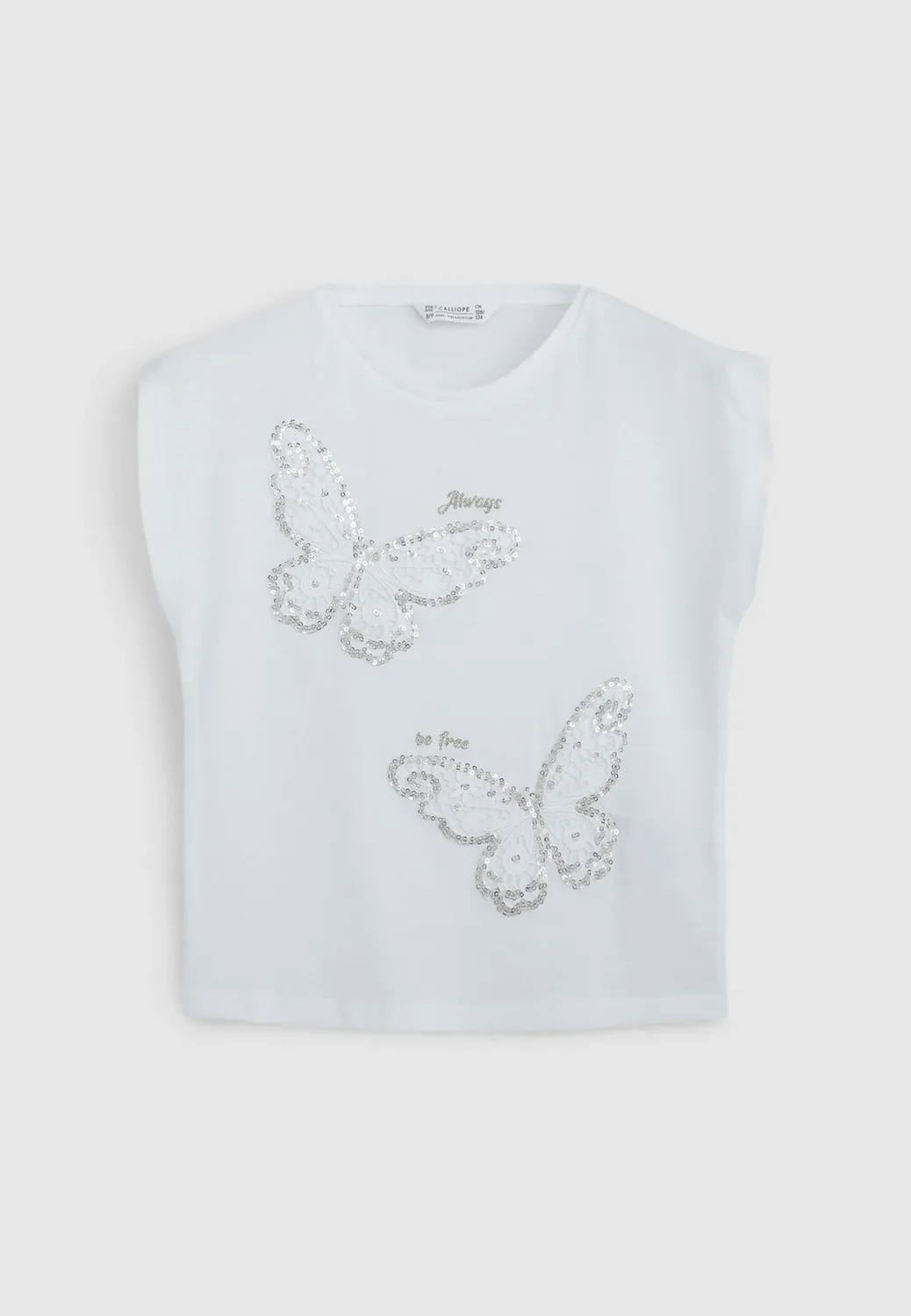 Calliope t-shirt fille coton papillon paillettes sans manches