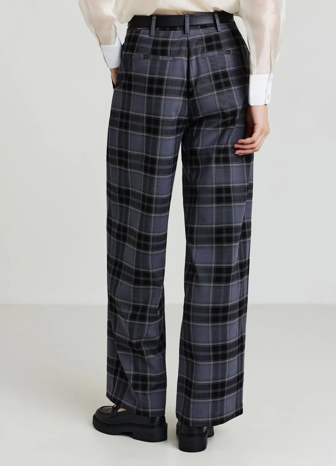 Calliope pantalon wide leg femme à carreaux ceinture