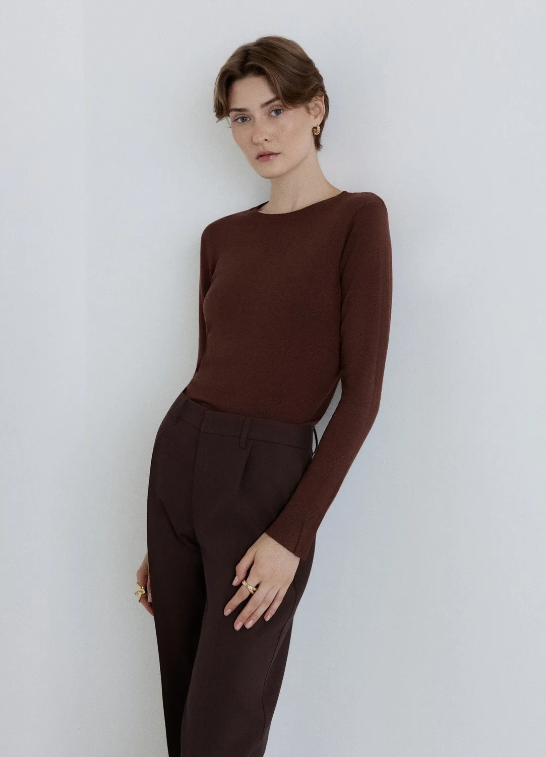 Calliope pull col rond uni femme manches longues