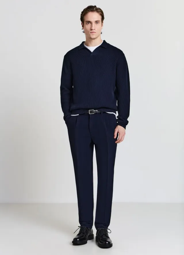 Calliope maille côtelée col polo pull homme taille L uni