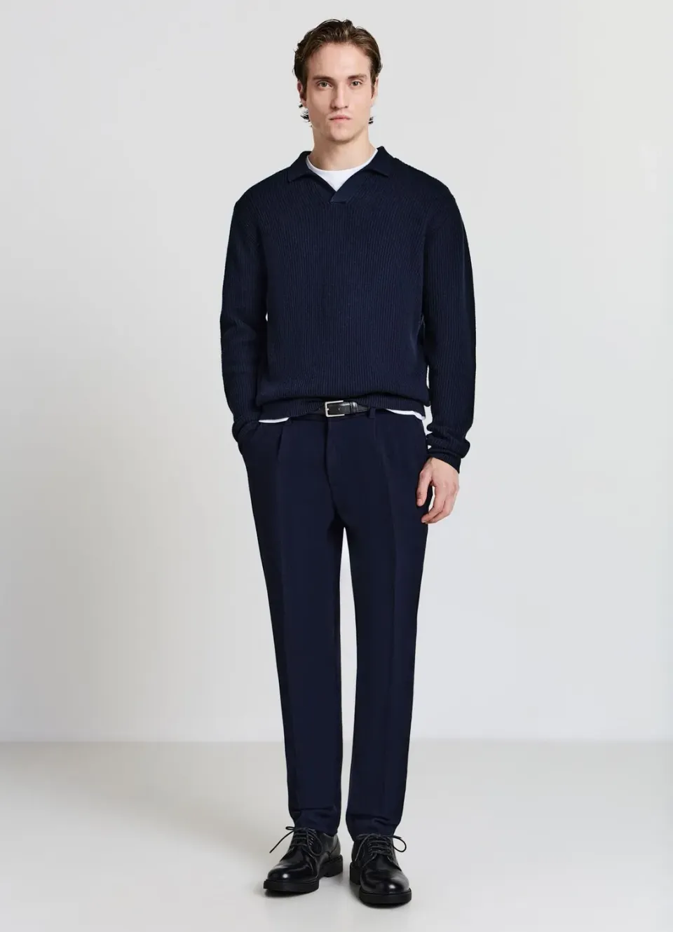 Calliope maille côtelée col polo pull homme taille L uni
