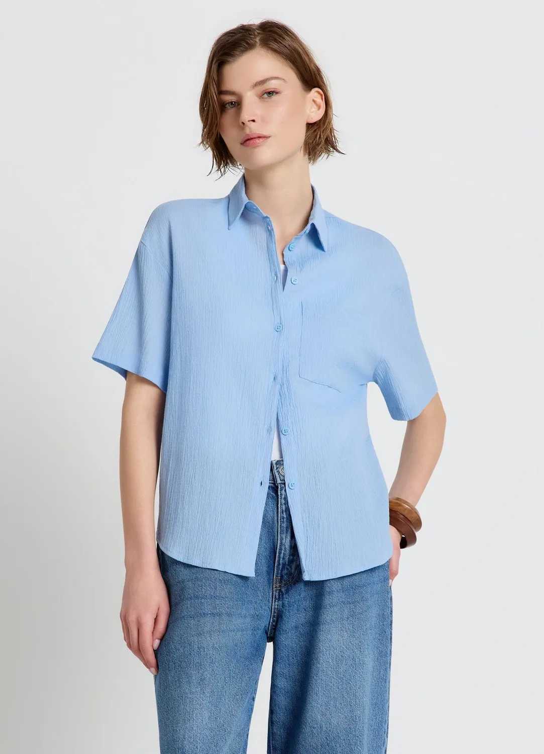 Calliope chemise effet crinkle femme manches courtes