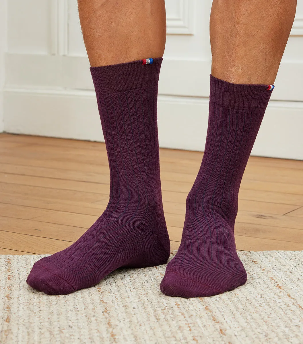 Cocorico chaussettes homme bordeaux laine 41/46