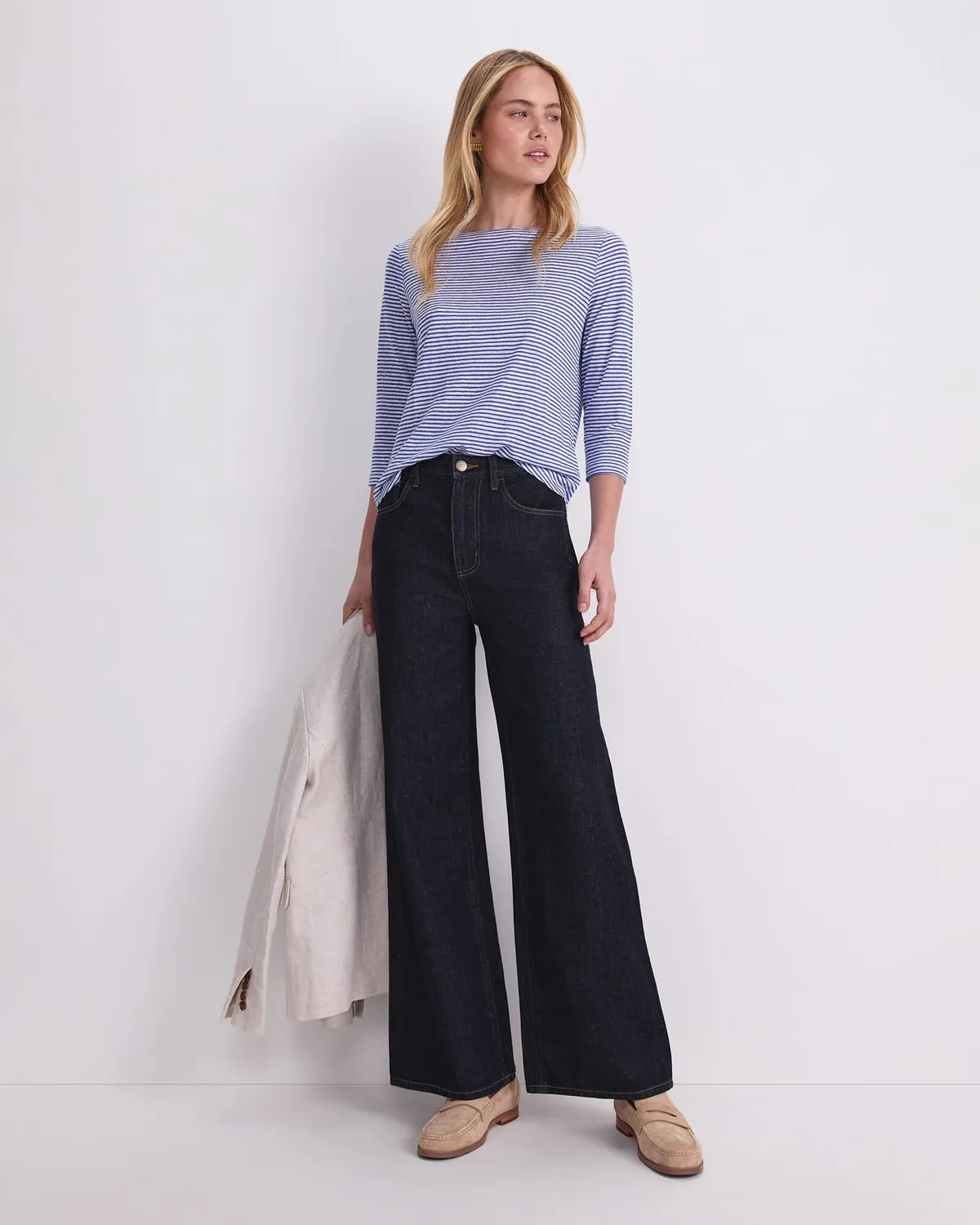 Sportscraft Cecile Haut Lin Femme Rayé Col Bateau Manches 3/4