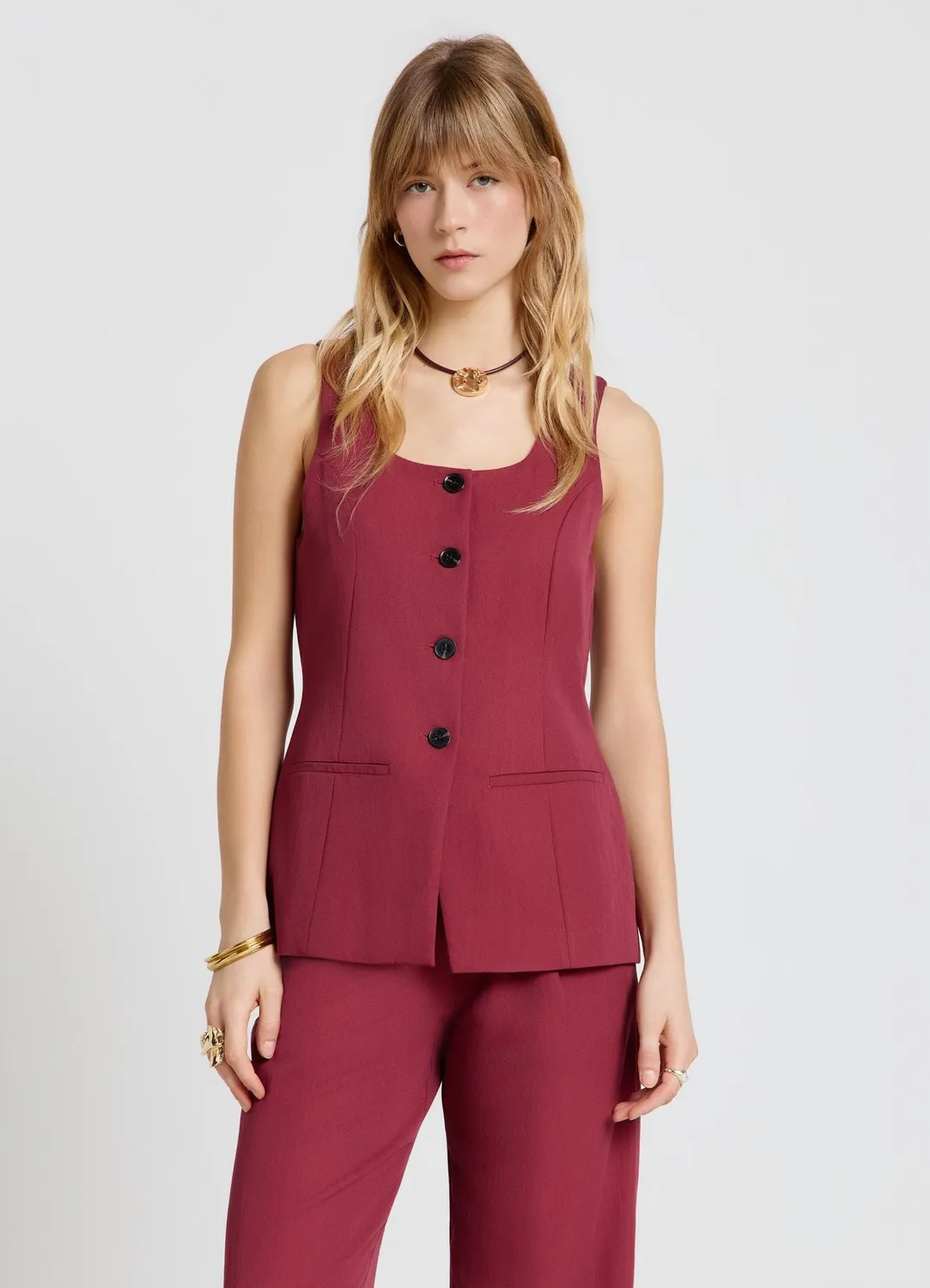 Calliope gilet long évasé à boutons femme bureau
