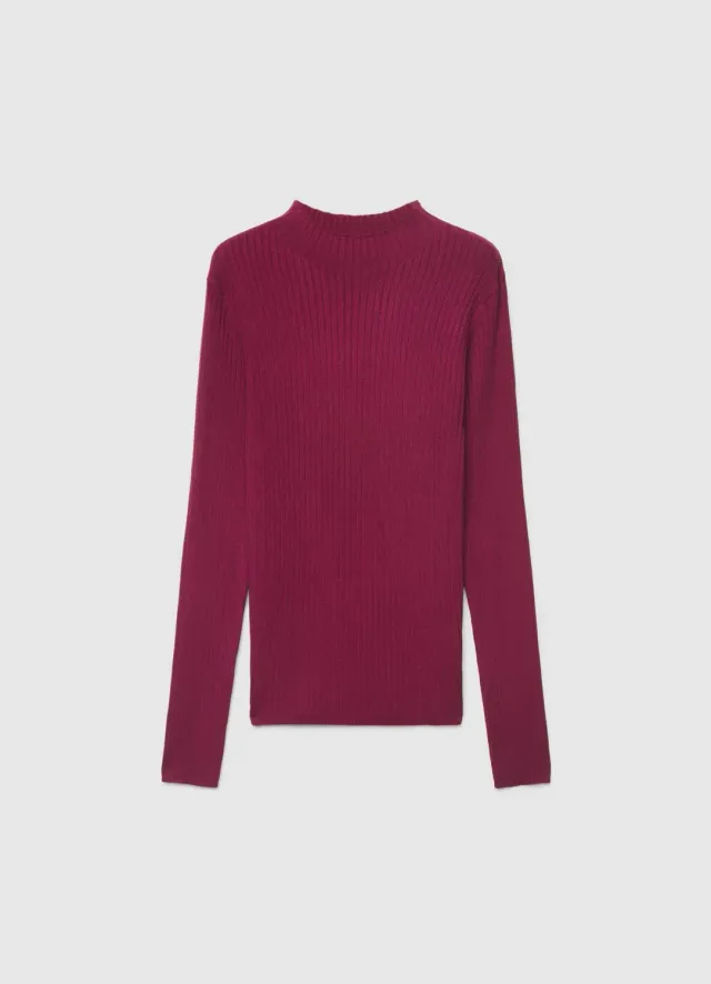 Calliope t-shirt femme manches longues côtelé col montant