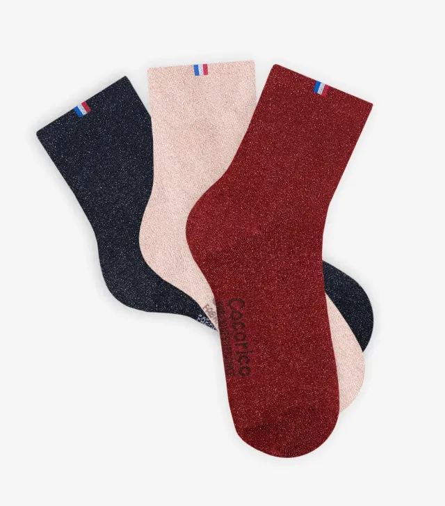 Cocorico Paillettes chaussettes femme x3 coton